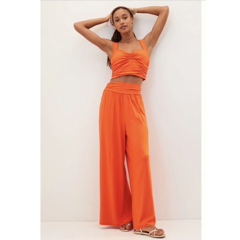 Maeve Anthropologie 2 Piece Top + Wide Leg Pants Set Orange Red Small Boho